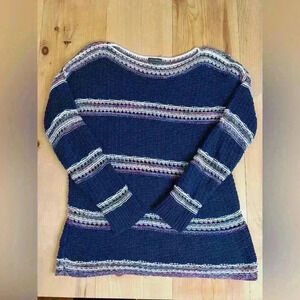 Eddie Bauer Women’s Open Knit Crochet Cotton Boat Neck  Fall Winter Sweater